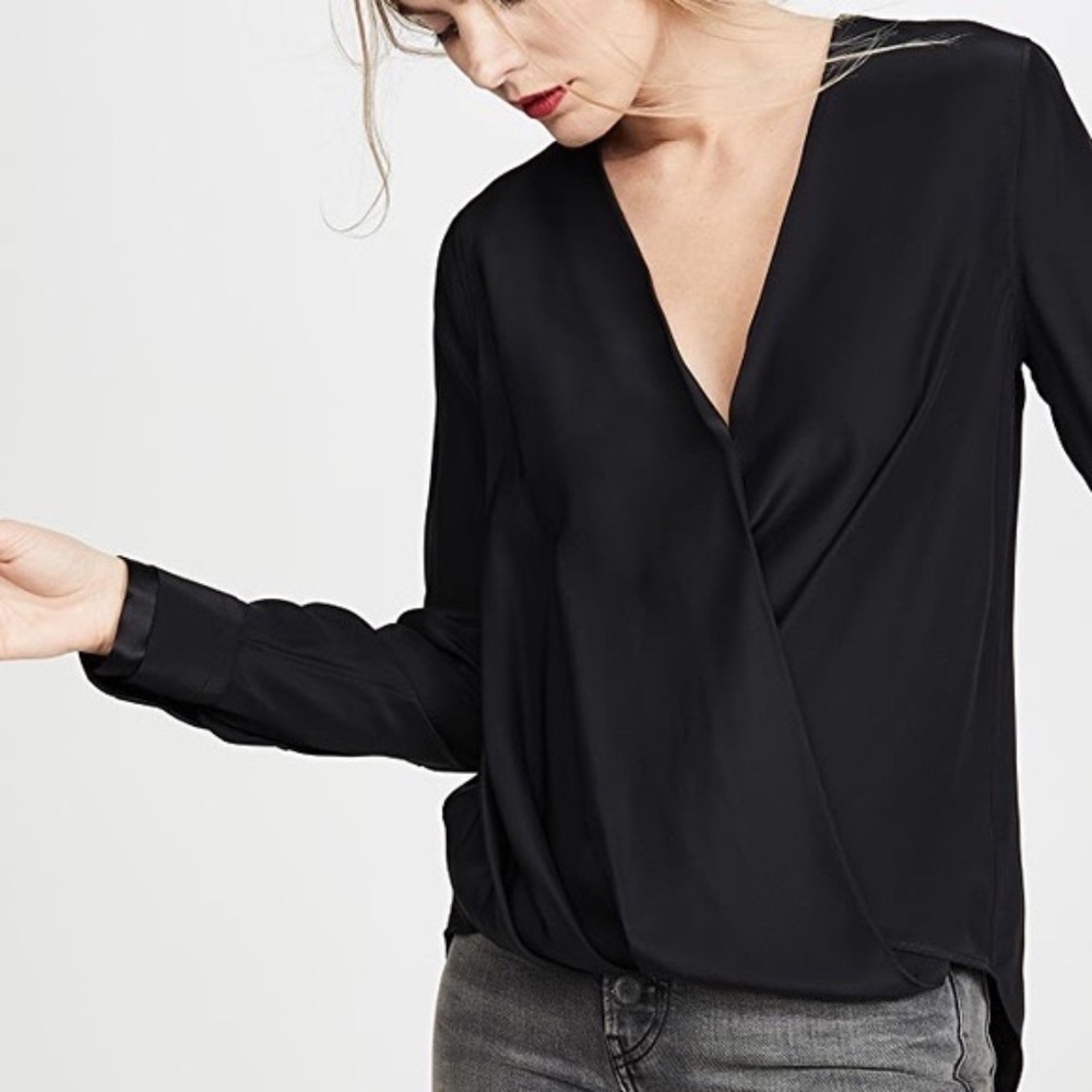 Topshop‎ Cream Light Gray Crossover Draped High-Low V-Neck Blouse Size 6